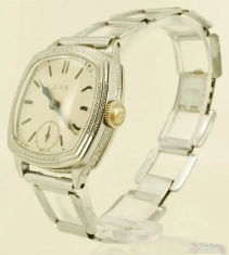 Elgin 7J grade 485 wrist watch #32358630, heavy square WBM chrome case with slightly flared sides