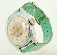 US Time Pinocchio 0J "dollar" wrist watch, case #4842, heavy WBM chrome case, mint green band