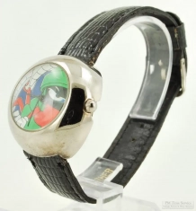 Warner Bros Studio quartz Marvin the Martian wrist watch, unusual WBM & SS half-dome round case