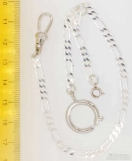 8in. light weight, quality Albert style silver-toned fancy link pocket watch chain with spring ring